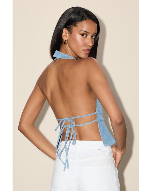Lulus Blue Iolani Light Wash Denim Tie-Back Peplum Halter Top