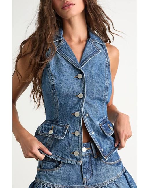 Blank NYC Blue Georgia Medium Wash Denim Peplum Vest Top