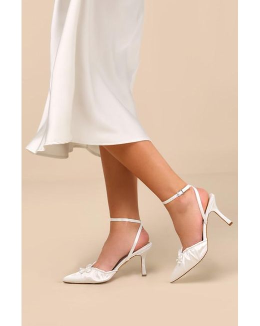Lulus Natural Issoria Satin Bow Ankle Strap Pumps