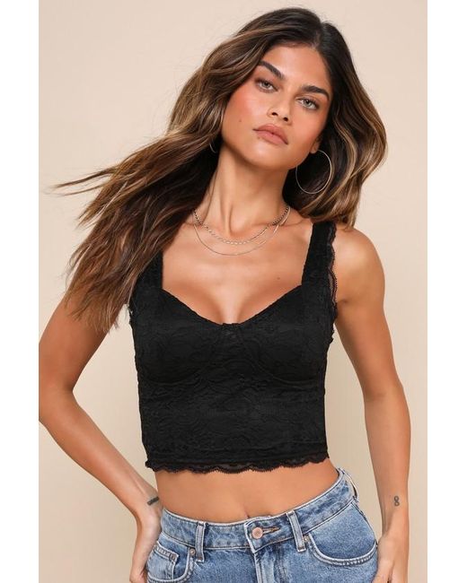 Lulus Black Flirtatious Attitude Lace Bustier Cami Crop Top