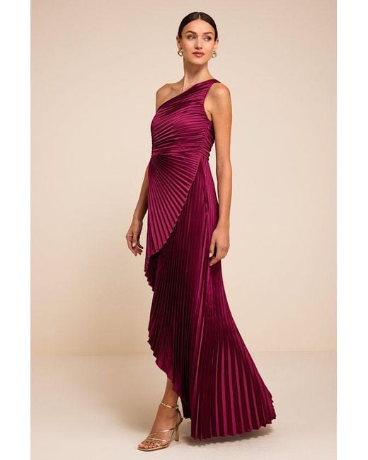 Lulus Red Adaya Satin Pleated One-Shoulder Maxi Dress
