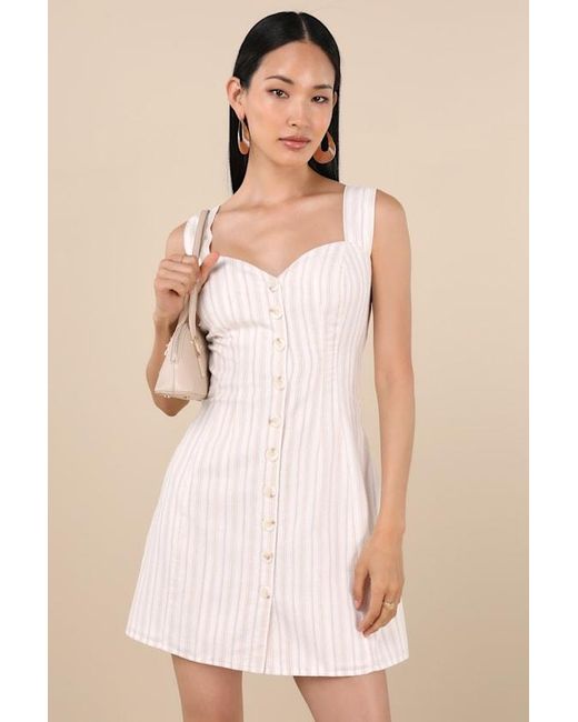 Lulus Natural Sarie And Striped Button-Front Mini Dress