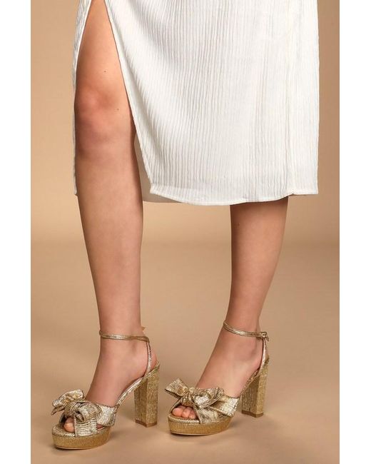 Lulus Lilsa Metallic Bow Platform Ankle Strap Heels