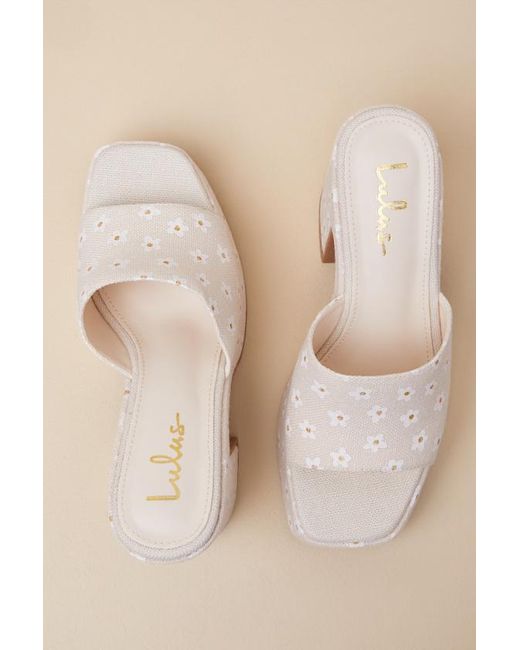 Lulus Natural Drexel Floral Platform Slide Sandals