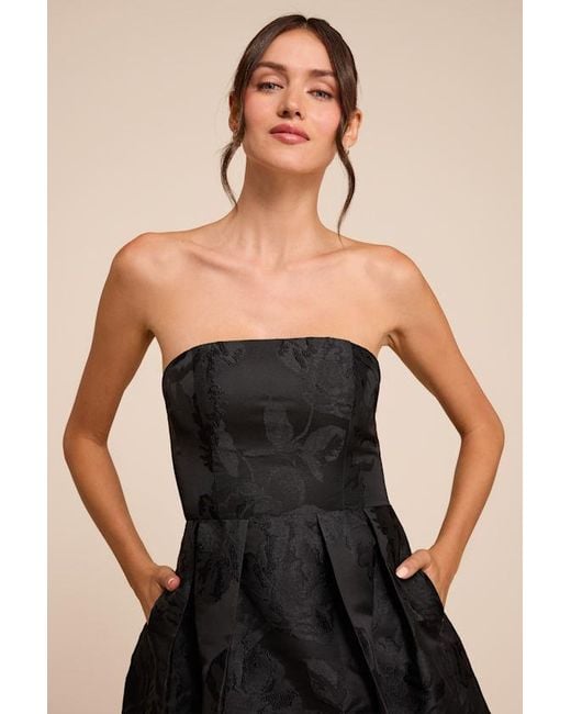 Lulus Black Laurelin Floral Jacquard Strapless Midi Dress