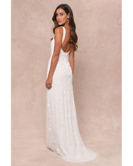 Lulus Natural Extraordinary Glamour 3D Floral Beaded Backless Maxi Dress