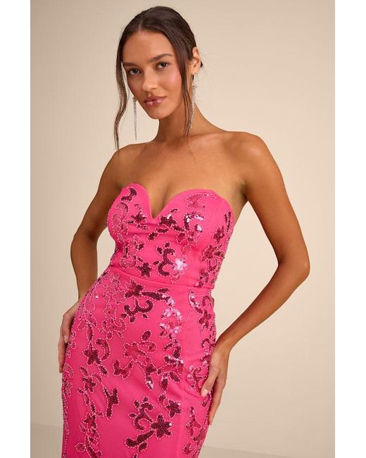 Lulus Pink Vannetta Sequin Strapless Maxi Dress