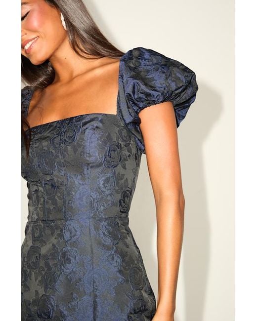 Lulus Blue Momentous Cuteness Jacquard Off-The-Shoulder Mini Dress