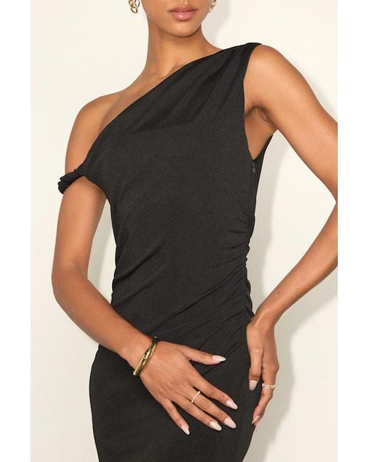 Lulus Black Fauna Twisted One-Shoulder Bodycon Midi Dress