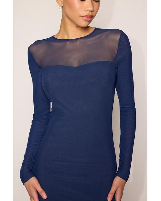 Lulus Blue Maurice Mesh Long Sleeve Bodycon Dress
