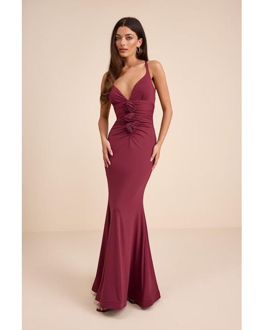 Lulus Red Dinah Slinky Knit Rosette Maxi Dress