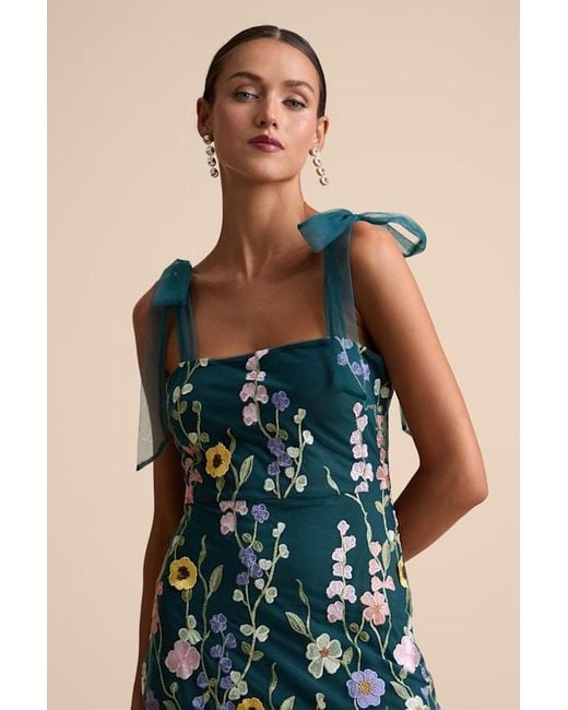 Lulus Blue Thriving Poise 3D Floral Embroidered Tie-Strap Maxi Dress