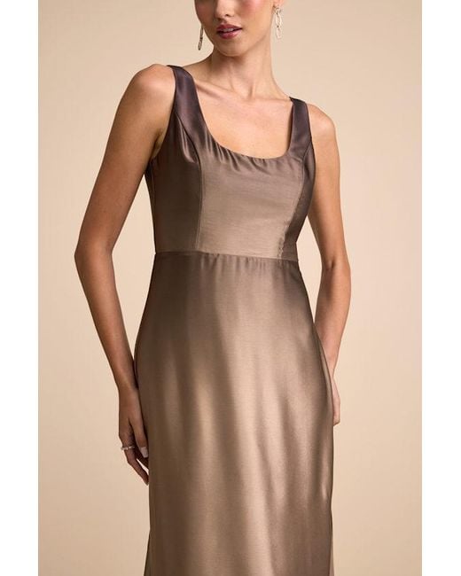 Lulus Natural Cerise Ombre Satin Sleeveless Maxi Dress