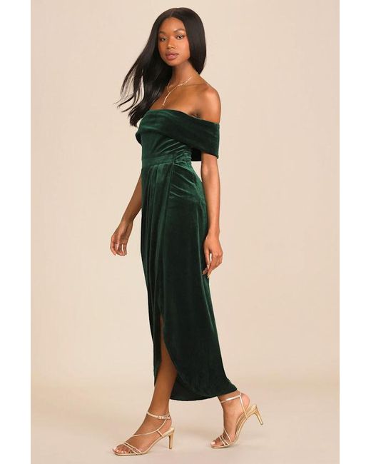 Lulus Natural I'M Enchanted Velvet Off-The-Shoulder Maxi Dress