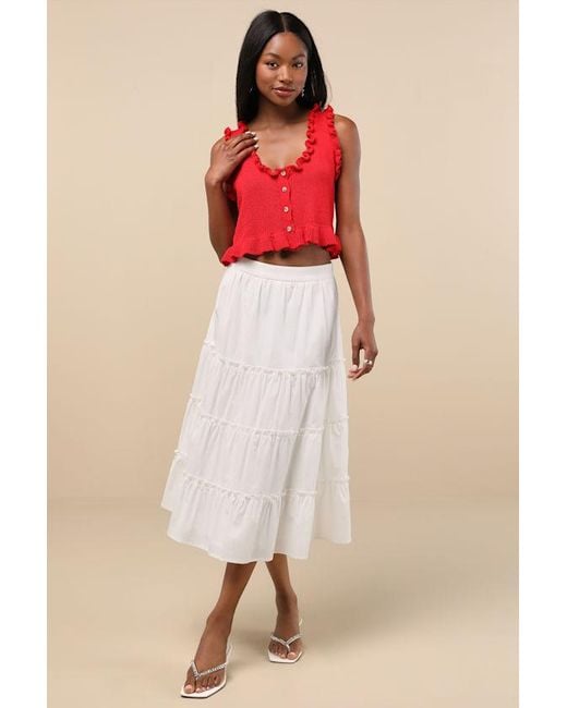 Lulus Red Smiling Sweetie Bright Knit Ruffled Sleeveless Sweater Top