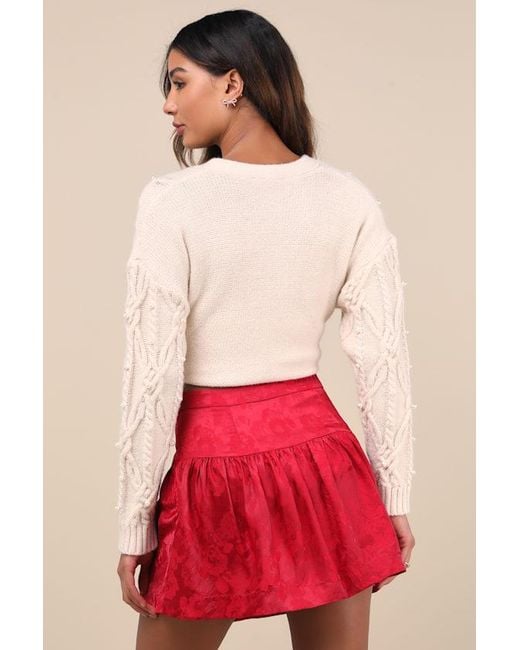 Lulus Red Sensational Approach Satin Jacquard Mini Skirt