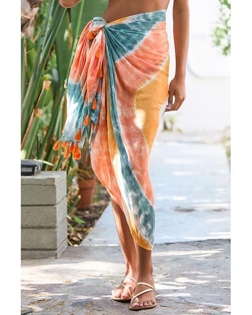 Lulus Green Sunny Livin' Multi Tie-Dye Print Swim Cover-Up Sarong