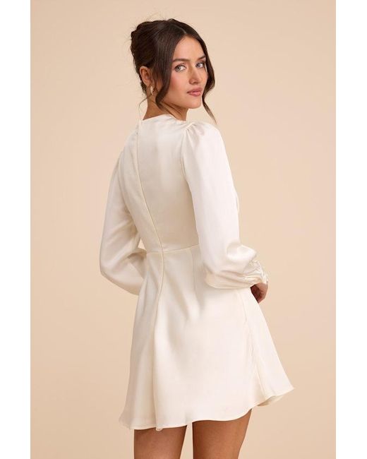 Lulus Natural Goldia Satin Long Sleeve Babydoll Mini Dress