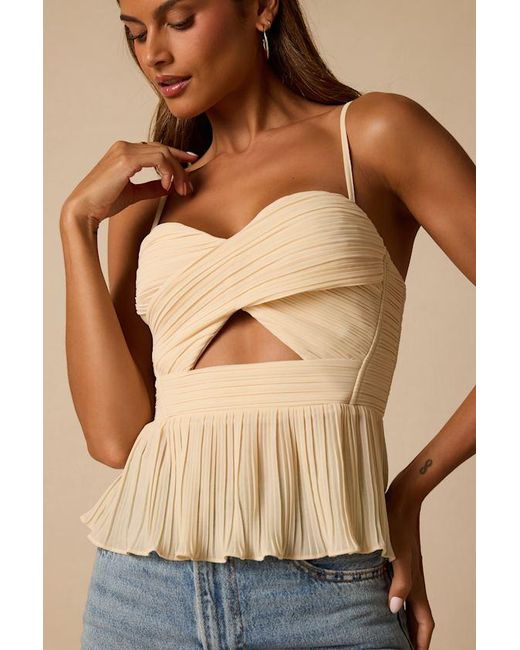 Lulus Blue Toluca Cream Pleated Lace-Up Cami Top