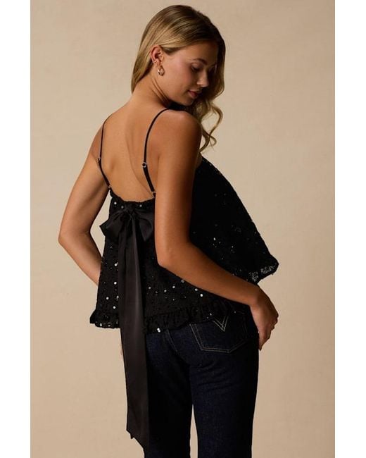 Lulus Black Junya Sequin Bow Cami Top