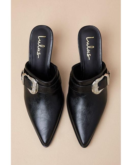 Lulus Black Isabetta Pointed-Toe Buckle Mules