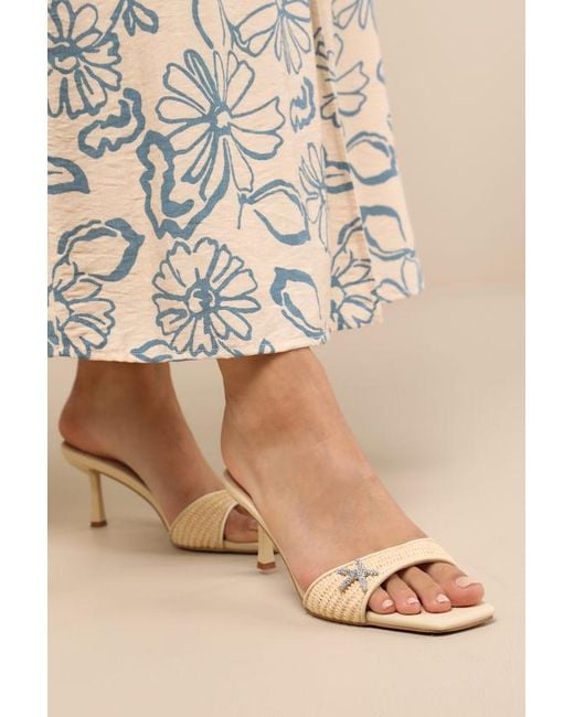 Lulus Tahnia Natural Raffia Starfish High Heel Slide Sandals