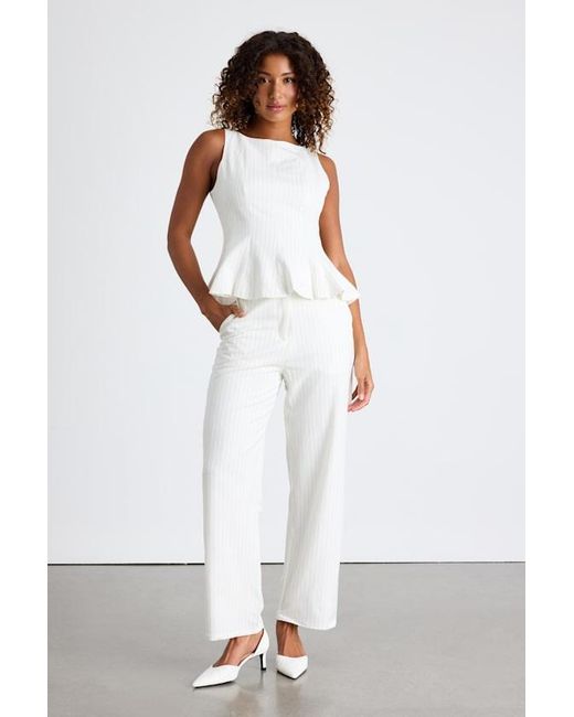 Lulus Natural Matija Pinstriped Boat Neck Peplum Sleeveless Top