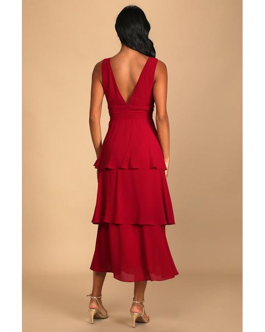 Lulus Celebration Time Sleeveless Tiered Midi Dress
