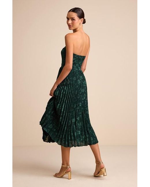 Lulus Green Perfectly Stunning Emerald Jacquard Strapless Midi Dress
