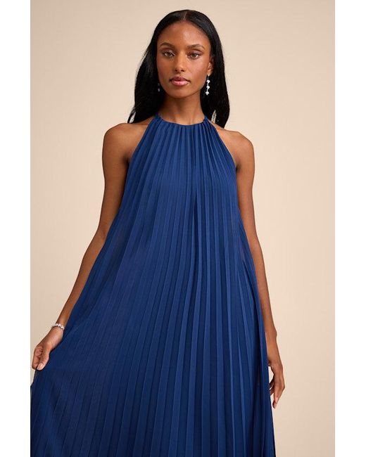 Lulus Blue Dorala Pleated Lace-Up Tiered Maxi Dress