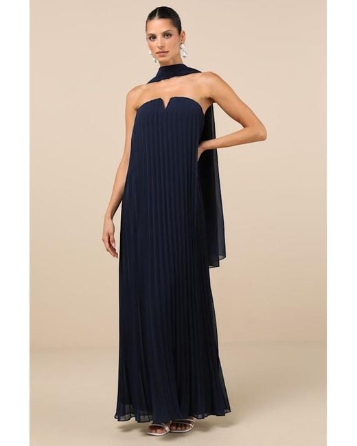 Lulus Blue Lael Pleated Strapless Dress And Scarf Set