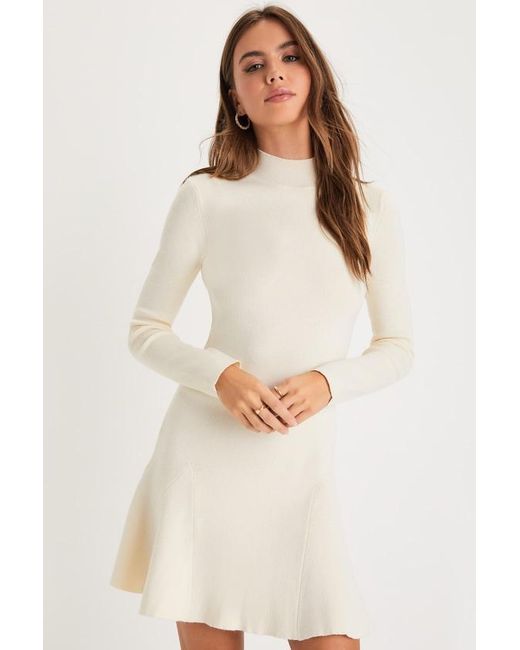 Lulus Natural Adorable Intentions Mock Neck A-Line Mini Sweater Dress