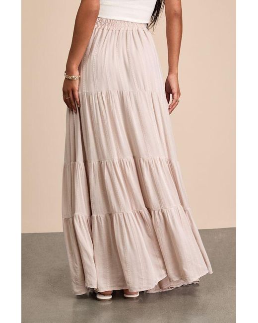 Lulus Natural Sunset By The Sea Light Embroidered Tiered Maxi Skirt