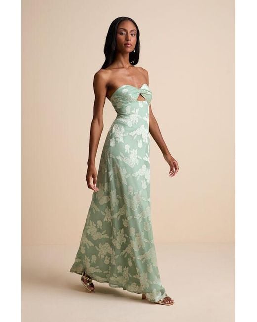 Lulus Danae Floral Jacquard Strapless Maxi Dress in Green | Lyst
