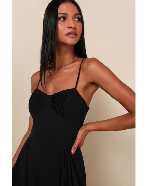 Lulus Black Cause For Commotion Pleated Bustier Maxi Dress