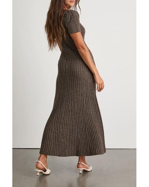 Lulus Brown Antonela Heathered Puff Sleeve Sweater Midi Dress