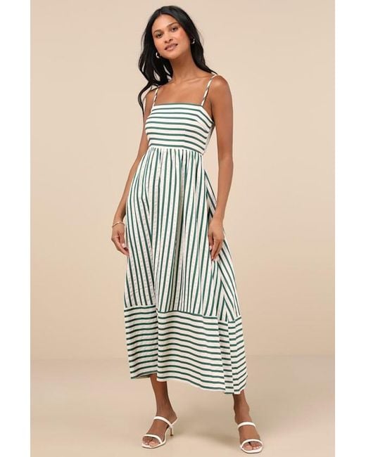 Lulus Blue Exceptionally Pristine And Cream Striped Cutout Midi Dress
