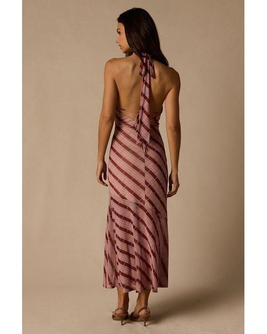 Lulus Brown Rachel Multi Plaid Mesh Halter Midi Dress