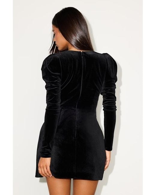 Lulus Ioanna Velvet Rhinestone Long Sleeve Mini Dress in Black | Lyst
