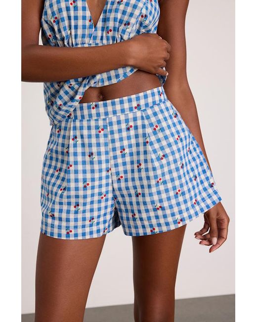Lulus Blue Kelsey Gingham Cherry High-Rise Shorts