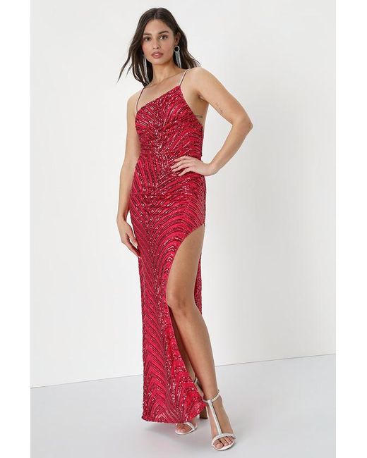 Lulus Red Captivating Sparkle Sequin Rhinestone Maxi Dress