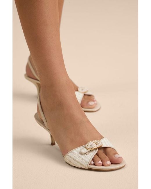 Steve Madden Natural Henrietta Pearl Tweed Pearl Slingback High Heel Sandals