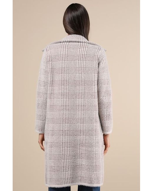 Lulus Blue Marceau And Houndstooth Eyelash Knit Coat