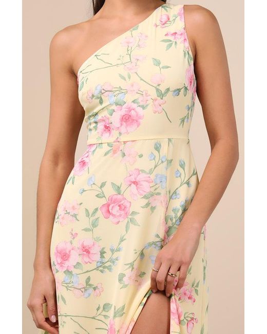 Lulus Natural Elegant Admiration Pale Floral One-Shoulder Maxi Dress