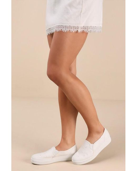 Keds Natural Triple Decker Snow Canvas Embroidered Platform Sneakers