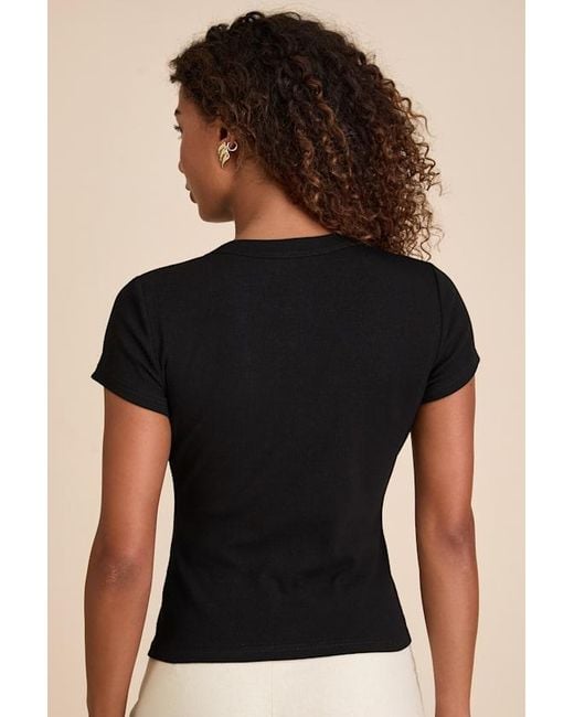 Lulus Black Annalena Ribbed Button-Front Short Sleeve Top