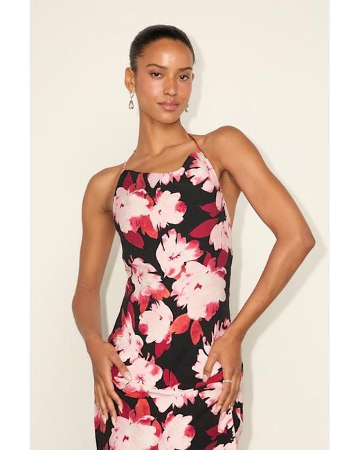 Lulus Red Valdria Floral Cowl Halter Midi Dress