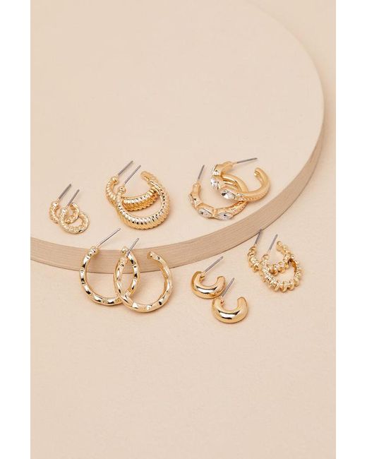 Lulus Natural Makana Textured Rhinestone Six-Piece Hoop Earring Set