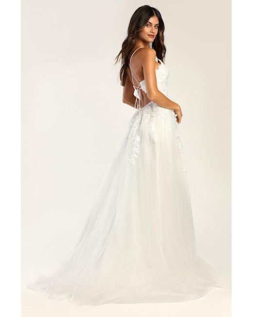 Lulus Natural Vow To Cherish Embroidered Lace-Up Tulle Maxi Dress