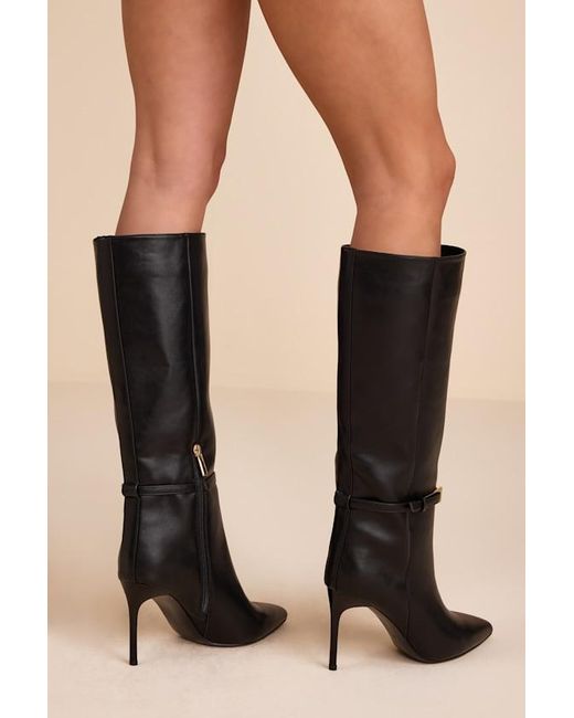 Lulus Black Cadee Stiletto Knee-High Buckle Boots